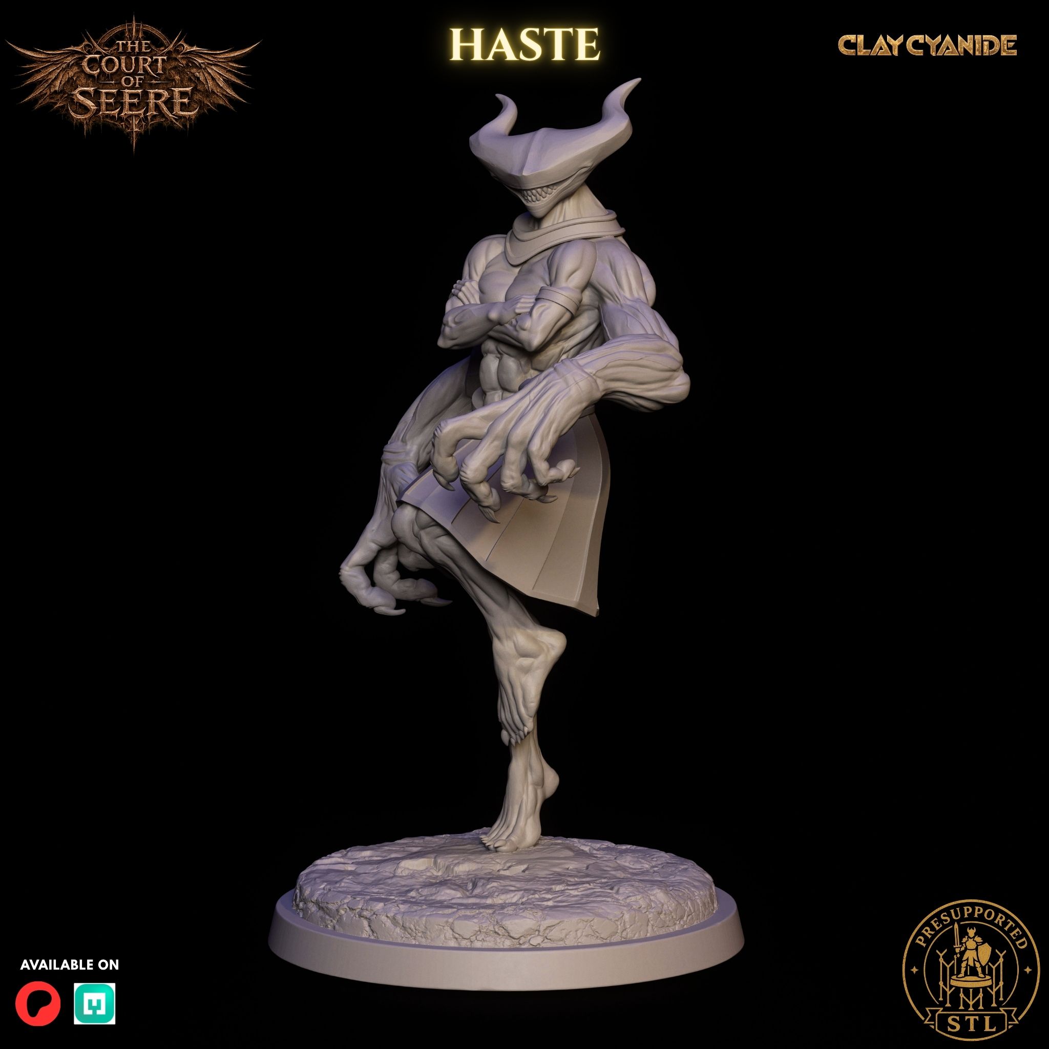 Haste — gray studio render, print-ready detail